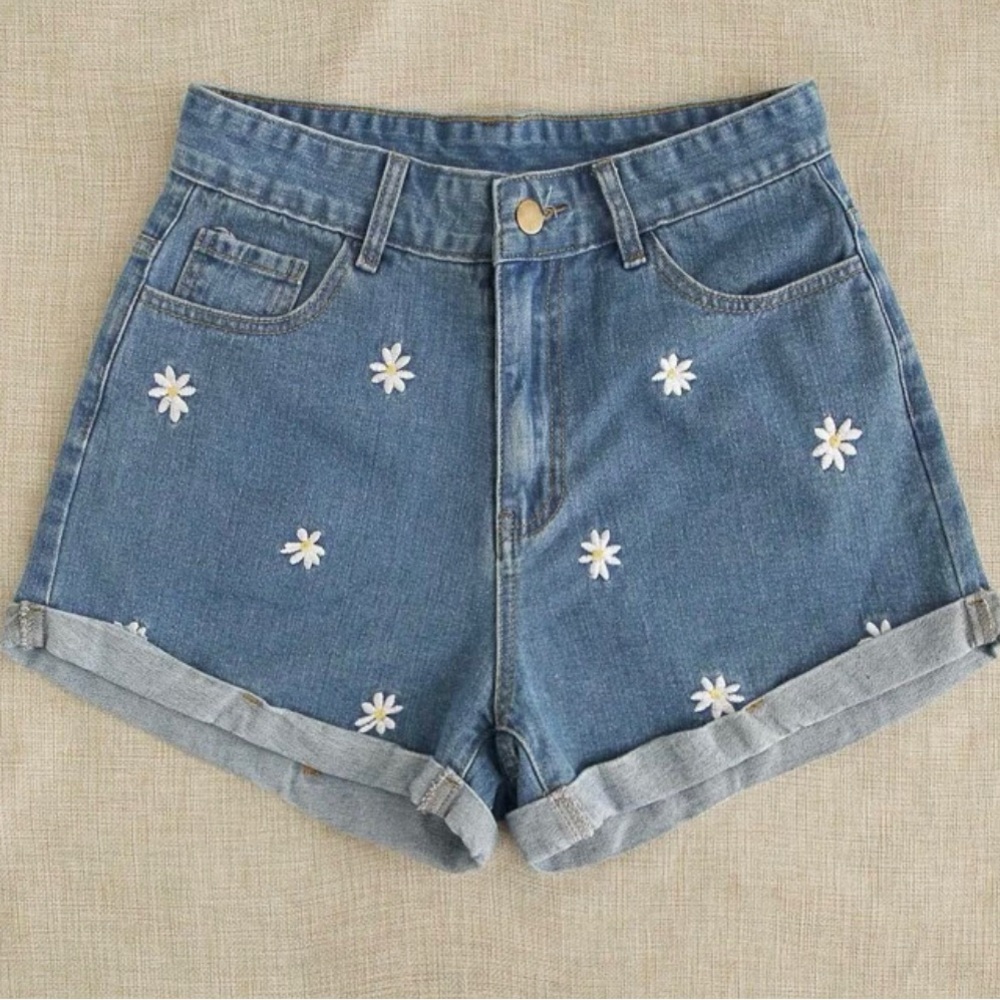 Floral Embroidered Denim Shorts